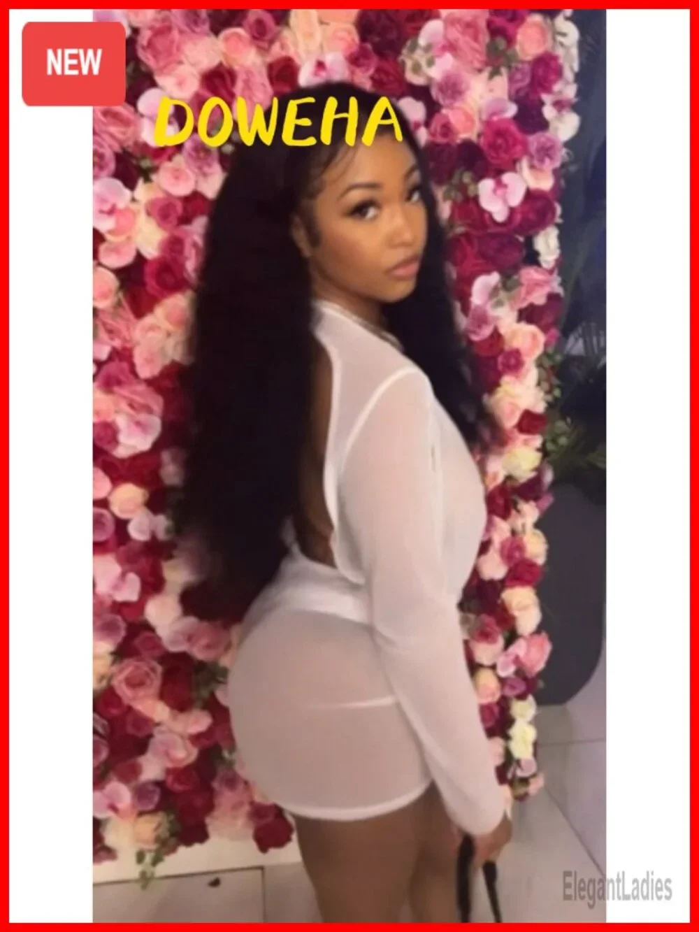Two Piece Mesh Mini Dress Set Sexy Long Sleeve Backless Clubwear